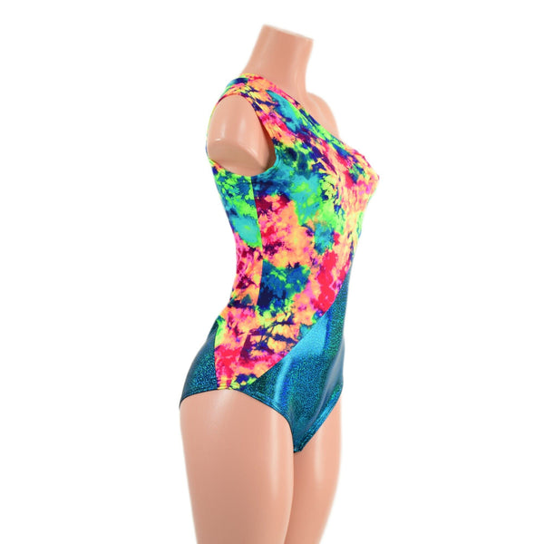Asymmetrical Color Blocked Romper with Siren Cut Leg - 2