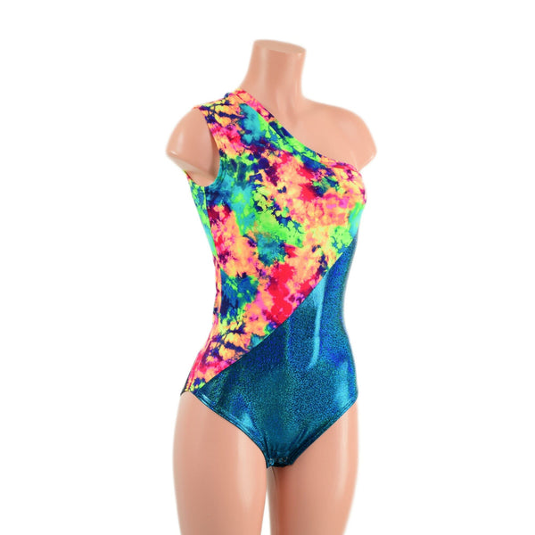 Asymmetrical Color Blocked Romper with Siren Cut Leg - 6