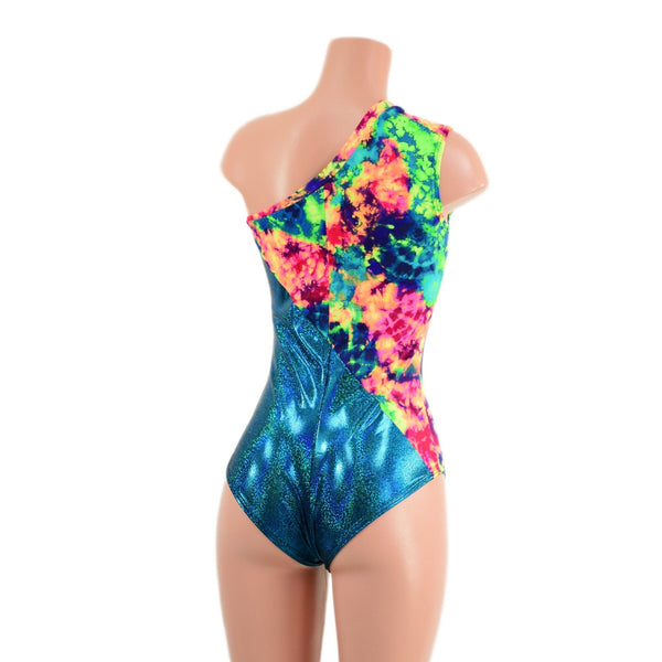 Asymmetrical Color Blocked Romper with Siren Cut Leg - 5