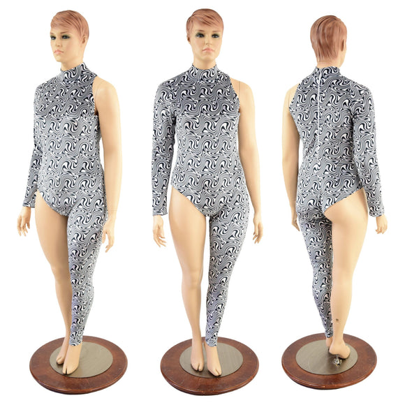 Asymmetrical Distortion Velvet Catsuit - Coquetry Clothing