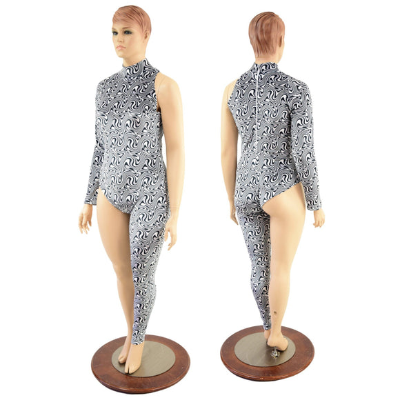 Asymmetrical Distortion Velvet Catsuit - Coquetry Clothing