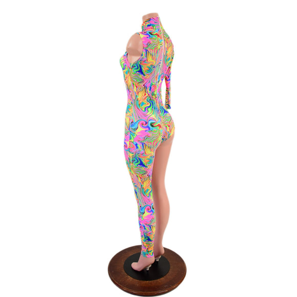 Asymmetrical Neon Flux Catsuit - Coquetry Clothing