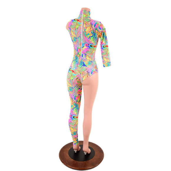 Asymmetrical Neon Flux Catsuit - Coquetry Clothing