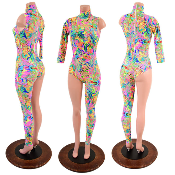 Asymmetrical Neon Flux Catsuit - Coquetry Clothing