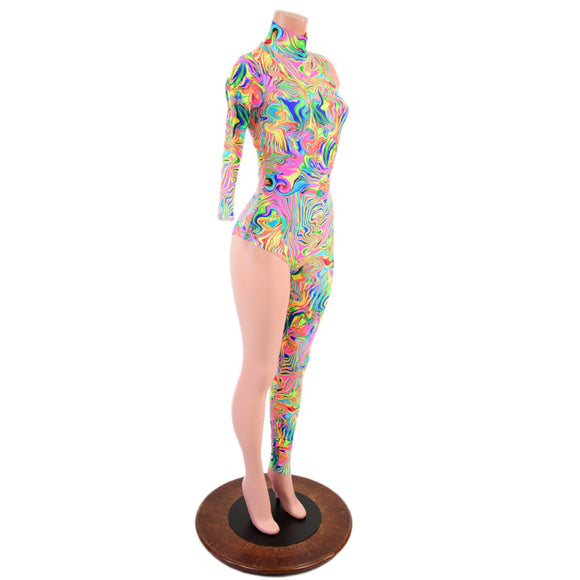 Asymmetrical Neon Flux Catsuit - Coquetry Clothing