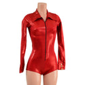 Red Sparkly Rodeo Romper with Snap Cuffs and Boy Cut Leg - 6