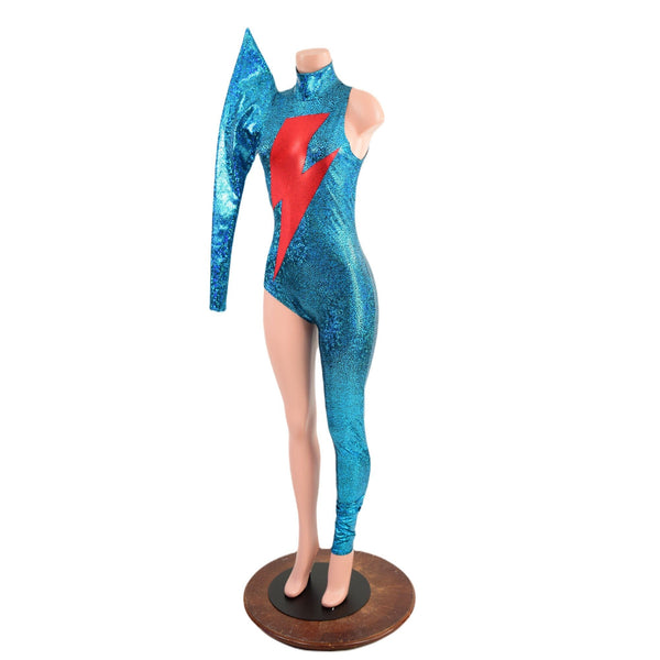 Bowie Inspired Turquoise Catsuit with Bolt and Mega Sharp Shoulder - 2