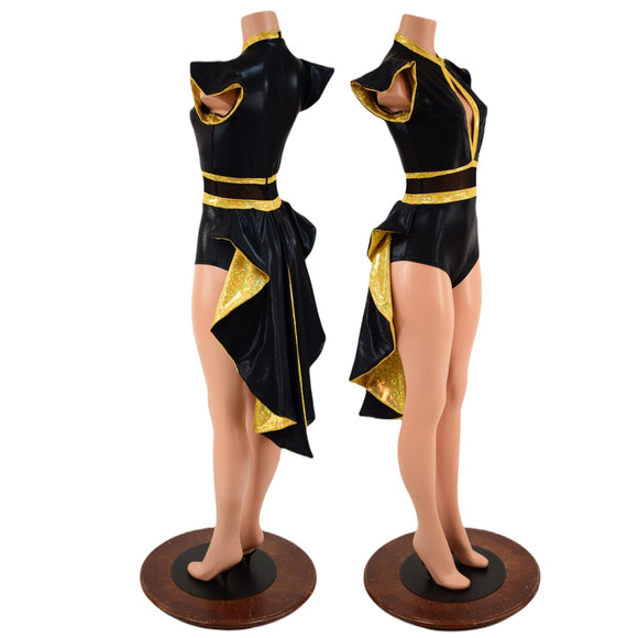Black & Gold Tuxedo Back Romper - Coquetry Clothing