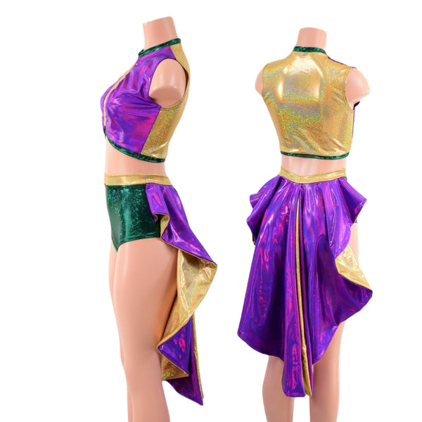 Mardi Gras 2PC Keyhole Top and Tux Back Siren Shorts Set - 4