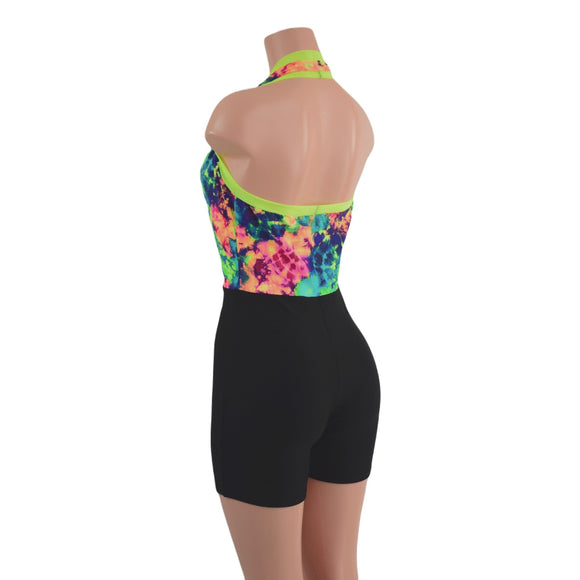 Backless Bella Romper in Acid Splash and Black Zen - Coquetry Clothing