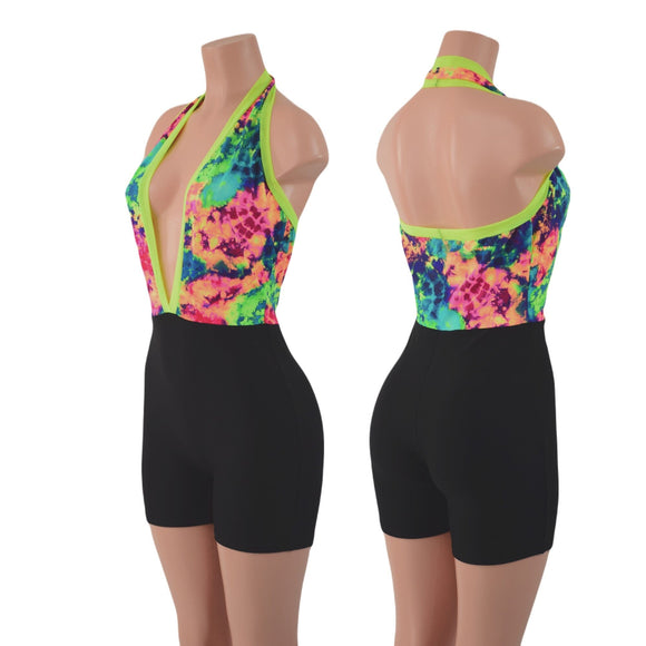 Backless Bella Romper in Acid Splash and Black Zen - Coquetry Clothing