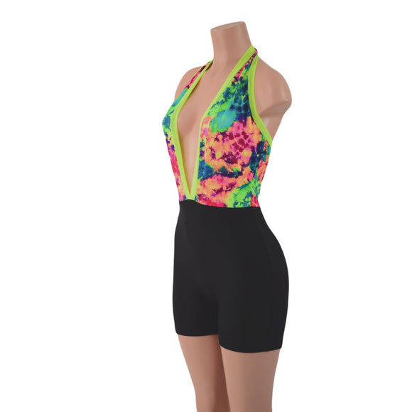 Backless Bella Romper in Acid Splash and Black Zen - Coquetry Clothing