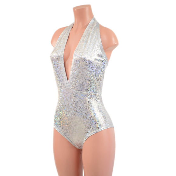 Backless Bella Romper in Silver on White Shattered Glass - Coquetry Clothing