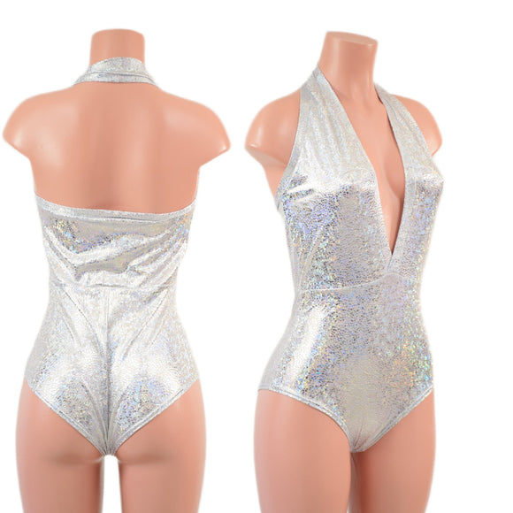 Backless Bella Romper in Silver on White Shattered Glass - Coquetry Clothing