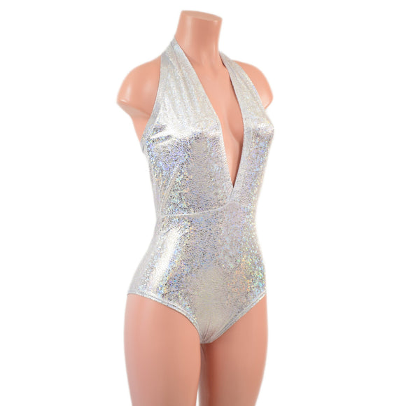 Backless Bella Romper in Silver on White Shattered Glass - Coquetry Clothing