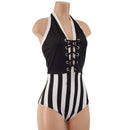 Backless Bella Romper with Laceup Bodice and Siren Cut Leg - Coquetry Clothing