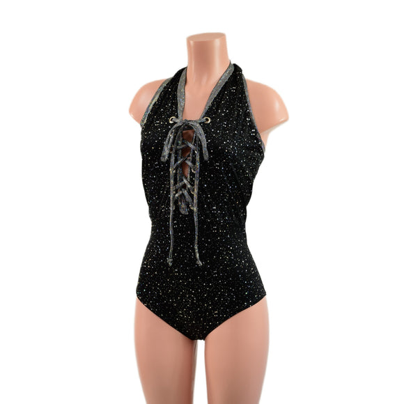 Backless Bella Romper with Laceup Bodice and Siren Cut Leg - Coquetry Clothing