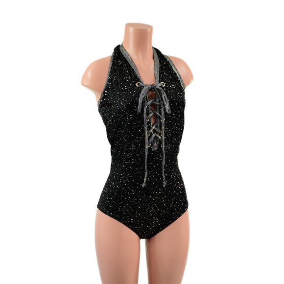 Backless Bella Romper with Laceup Bodice and Siren Cut Leg - Coquetry Clothing