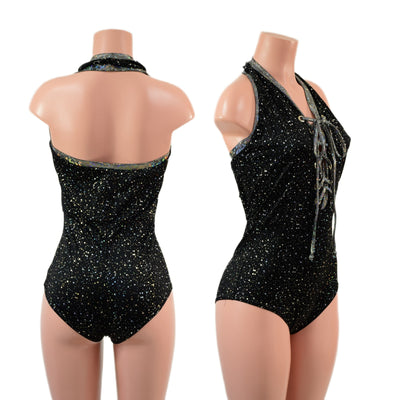 Backless Bella Romper with Laceup Bodice and Siren Cut Leg - Coquetry Clothing