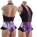 Backless Bella Romper with Laceup, Brazilian Cut Leg and Hip Ruffles - Coquetry Clothing