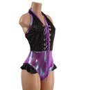 Backless Bella Romper with Laceup, Brazilian Cut Leg and Hip Ruffles - Coquetry Clothing