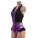 Backless Bella Romper with Laceup, Brazilian Cut Leg and Hip Ruffles - Coquetry Clothing