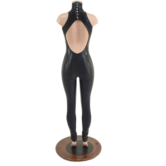 Backless Black Mystique Catsuit with Snap Back Turtleneck - Coquetry Clothing
