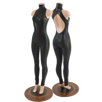 Backless Black Mystique Catsuit with Snap Back Turtleneck - Coquetry Clothing