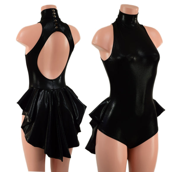 Backless Black Mystique Romper with Mini Tux Tails - Coquetry Clothing