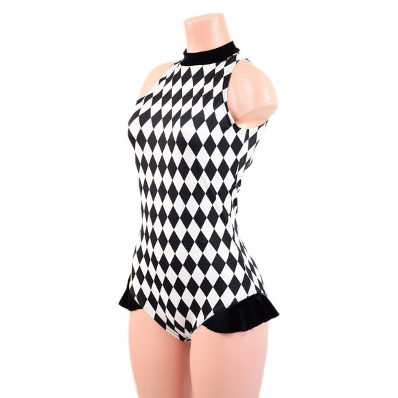 Backless Diamond Print Roper with Hip Ruffles - Coquetry Clothing
