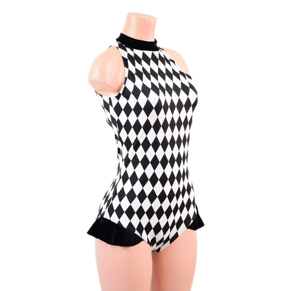 Backless Diamond Print Roper with Hip Ruffles - Coquetry Clothing