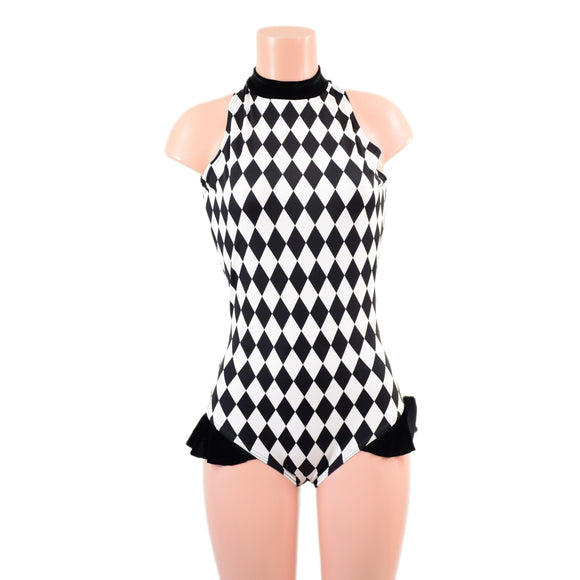 Backless Diamond Print Roper with Hip Ruffles - Coquetry Clothing