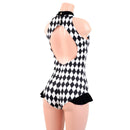 Backless Diamond Print Roper with Hip Ruffles - Coquetry Clothing
