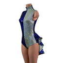 Backless Frostbite and Blue Color Blocked Romper with Mini Tux Tails - Coquetry Clothing