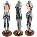 Backless Oil Slick Catsuit with Snap Back Turtleneck - Coquetry Clothing