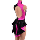 Backless Pink and Black Color Blocked Romper with Mini Tux Tails - Coquetry Clothing