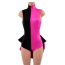 Backless Pink and Black Color Blocked Romper with Mini Tux Tails - Coquetry Clothing