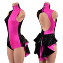 Backless Pink and Black Color Blocked Romper with Mini Tux Tails - Coquetry Clothing