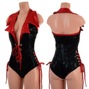 Backless Plunging Romper with Triple Laceup and Showtime Collar - Coquetry Clothing