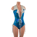Backless Plunging Romper with Triple Laceup and Showtime Collar - Coquetry Clothing
