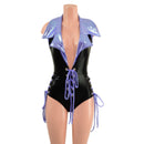 Backless Plunging Romper with Triple Laceup and Showtime Collar - Coquetry Clothing