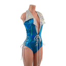 Backless Plunging Romper with Triple Laceup and Showtime Collar - Coquetry Clothing