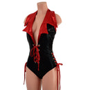 Backless Plunging Romper with Triple Laceup and Showtime Collar - Coquetry Clothing