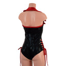 Backless Plunging Romper with Triple Laceup and Showtime Collar - Coquetry Clothing