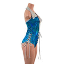 Backless Plunging Romper with Triple Laceup and Showtime Collar - Coquetry Clothing