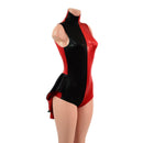 Backless Red and Black Color Blocked Romper with Mini Tux Tails - Coquetry Clothing