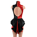 Backless Red and Black Color Blocked Romper with Mini Tux Tails - Coquetry Clothing