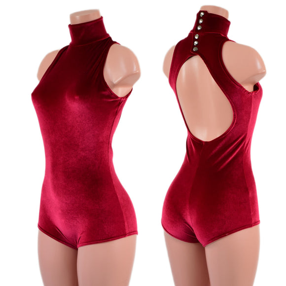 Backless Red Velvet Romper - Coquetry Clothing