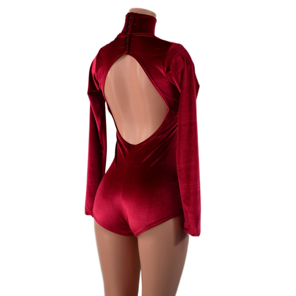 Backless Red Velvet Romper - Coquetry Clothing