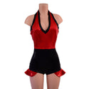 Backless Romper with Hip Ruffles in Black Mystique and Red Sparkly Jewel - 6